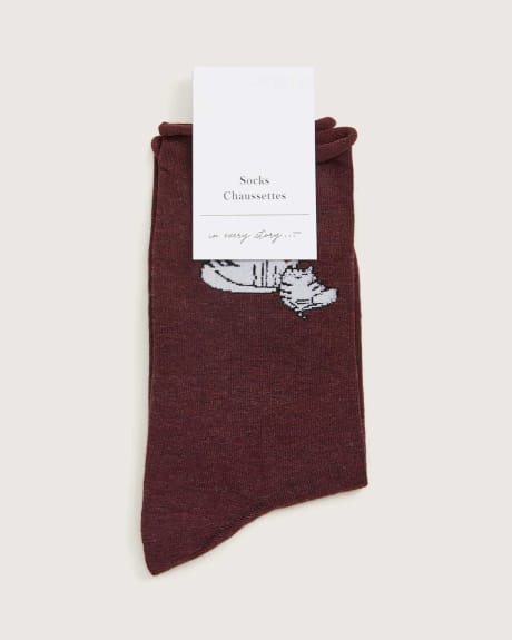Rolled Edge Socks, Animal Placement Print - In Every Story