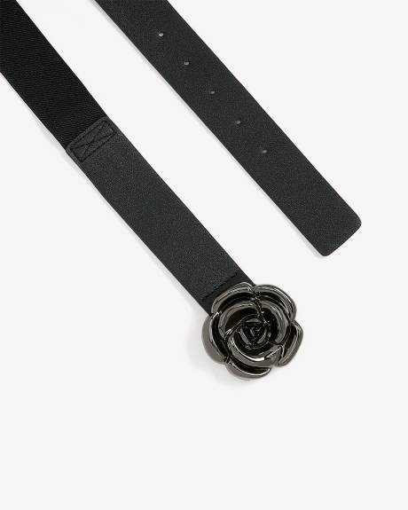 Ceinture élastique noire avec boucle en fleur