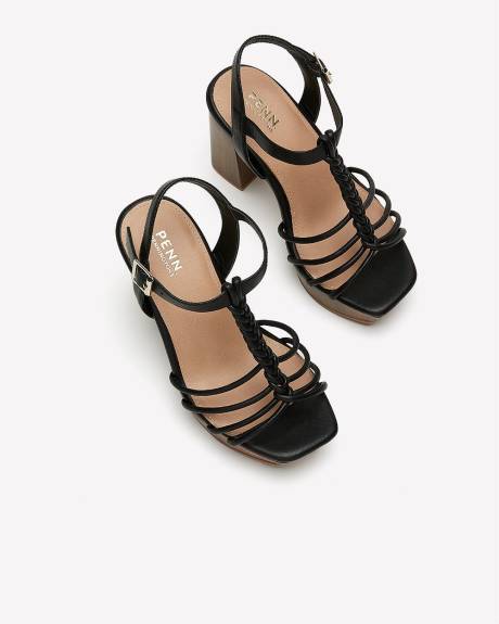 Extra Wide Width, Black Strappy Sandal with High Block Heel
