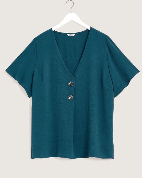 Solid Blouse with Short Flutter Sleeves
