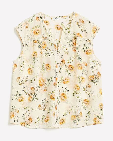 Mao-Collar Blouse with Topstitch Details