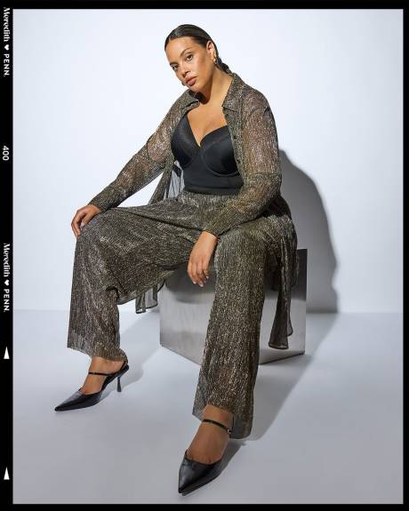 Meredith Shaw x PENN - Wide-Leg Metallic Pleated Pant