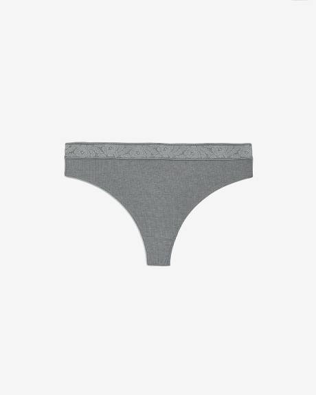 Culotte tanga côtelée chinée avec bande de taille en dentelle - ti Voglio