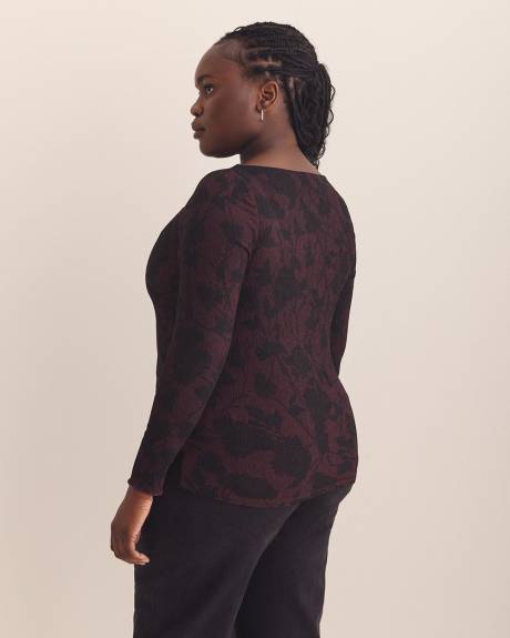 Boat-Neck Knit Top with Lettuce-Edge Sleeves - Addition Elle