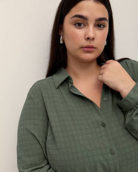 Solid Buttoned-Down Long-Sleeve Tunic Shirt