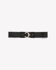 Black Wide Elastic Straw Belt with Round Buckle