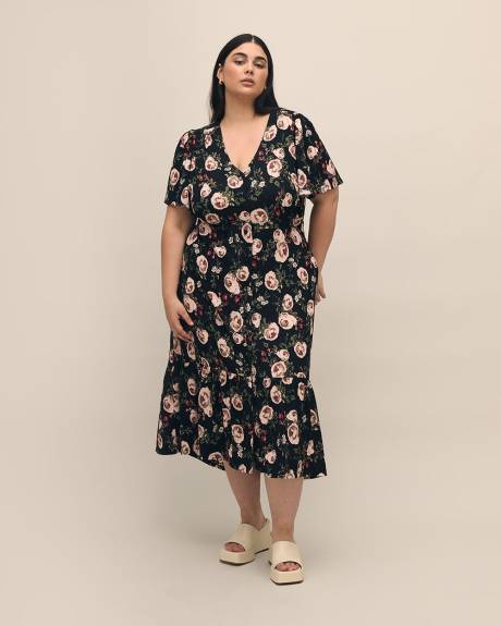 Buttoned-Down Tiered Maxi Dress