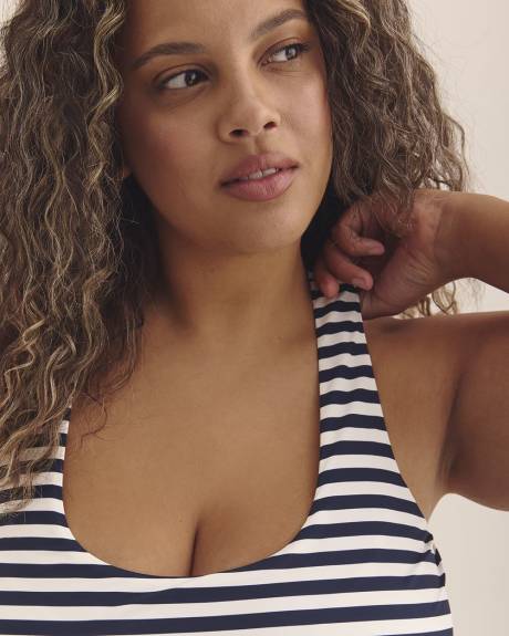 Blue Striped Tankini Top with Racer Back