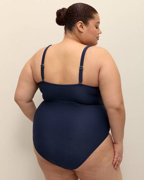 Textured V-Neck One-Piece Swimsuit