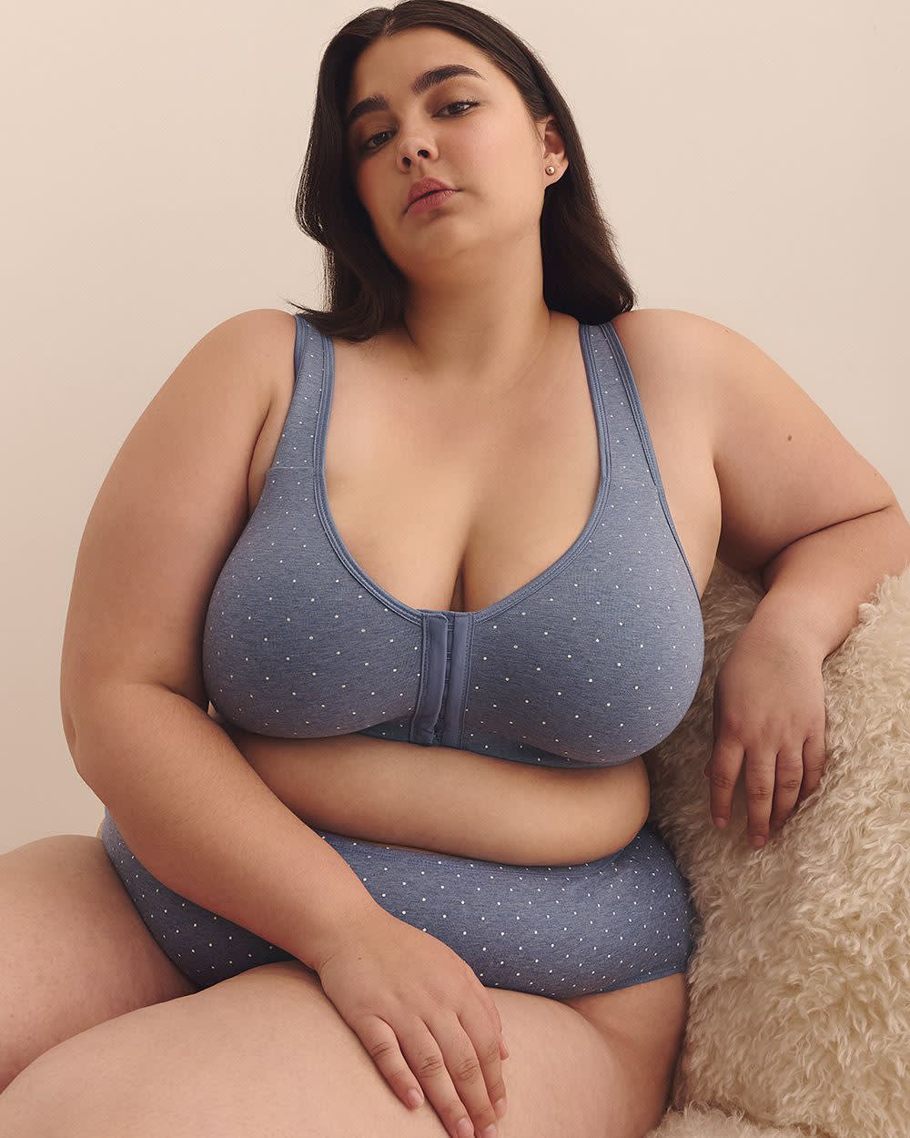 Unlined Front-Closure Dotted Cotton Bra - ti Voglio