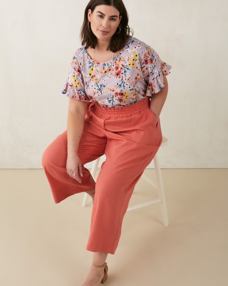 Printed Knit Top With Ruffle Sleeve - In Every Story
