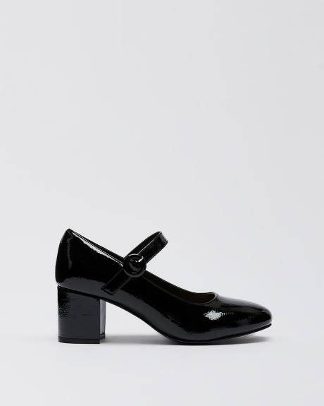 Chaussures Mary Jane noires à talons blocs, pied très large