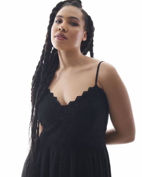 Black Sleeveless Dress with Lace Bodice - Addition Elle
