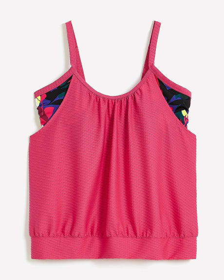 Textured Tankini with Tropical Print Bandeau