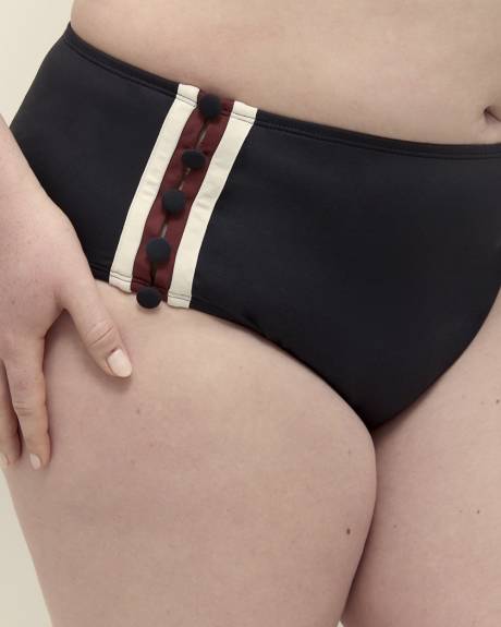 Black High-Waisted Swim Brief with Side Button Detail - Bleu by Rod Beattie