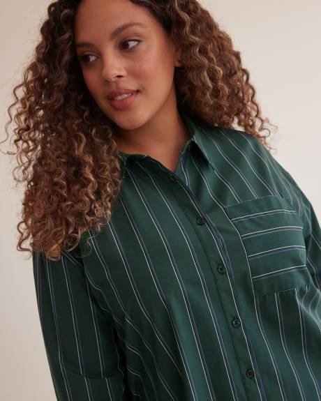 Striped Buttoned Down Shirt with High-Low Hem
