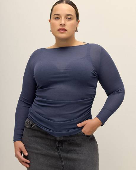 Boat Neck Top with Ruched Side Seams - Addition Elle
