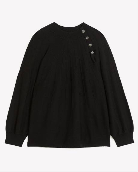 Textured Sweater with Buttoned Neckline