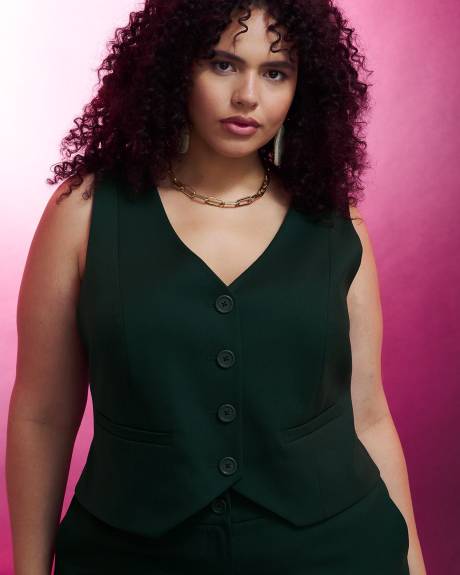Buttoned Down Tailored Vest, Green - Addition Elle