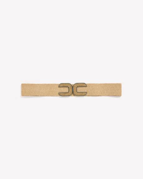Ceinture élastique large en paille avec boucle à double C