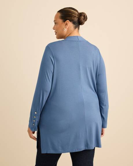 Cardigan bleu ouvert &agrave; manches longues