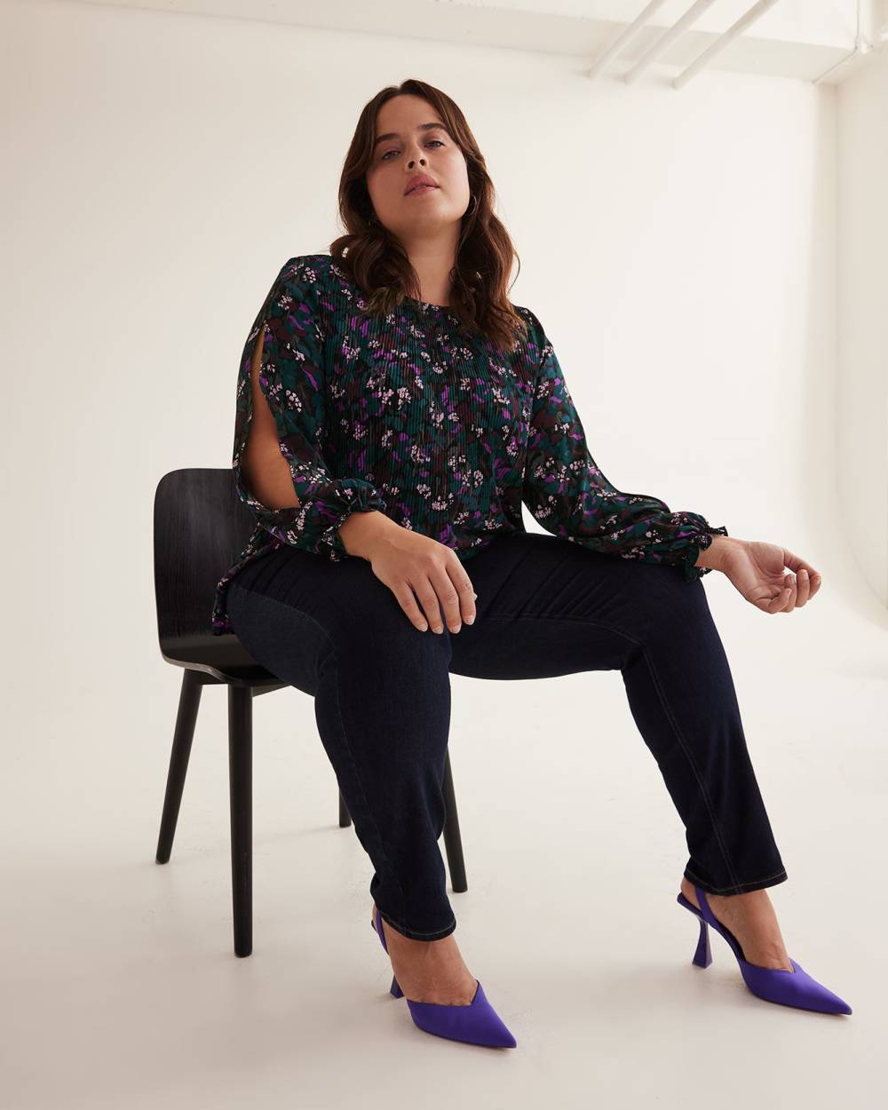 Blouse plissée top noire