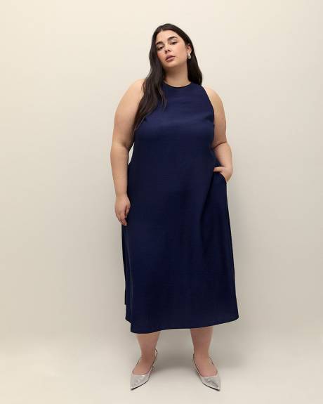 Blue Sleeveless A-Line Maxi Dress with Back Bow Tie