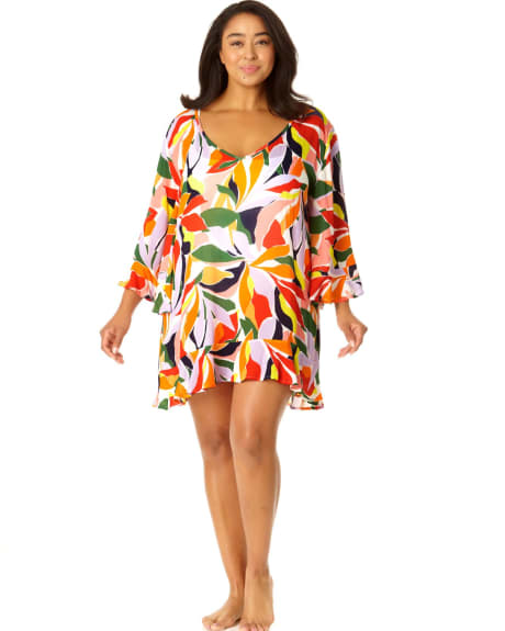 Tropical Bell-Sleeve V-Neck Tunic Cover-Up - Anne Cole