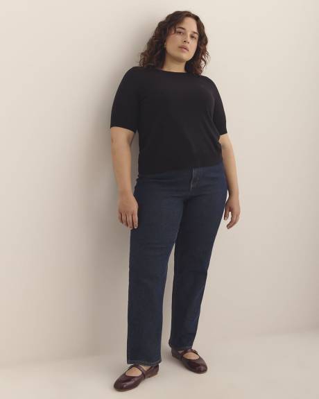 Pull à col rond et manches au coude, tissu responsable