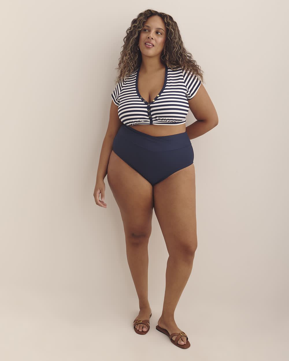 High-Waisted Ribbed Crisscross Swim Brief