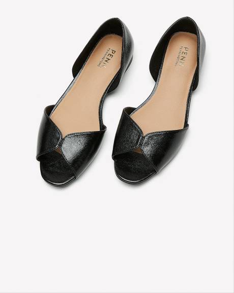 Chaussure ouverte en faux cuir, pied très large