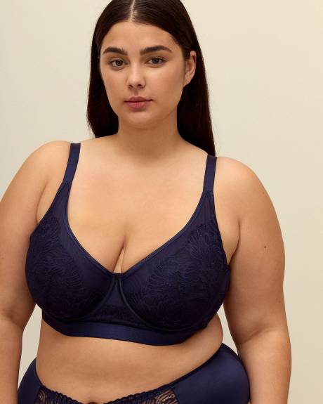Blue Lace Unlined Underwire Plunge Bra - Déesse Collection