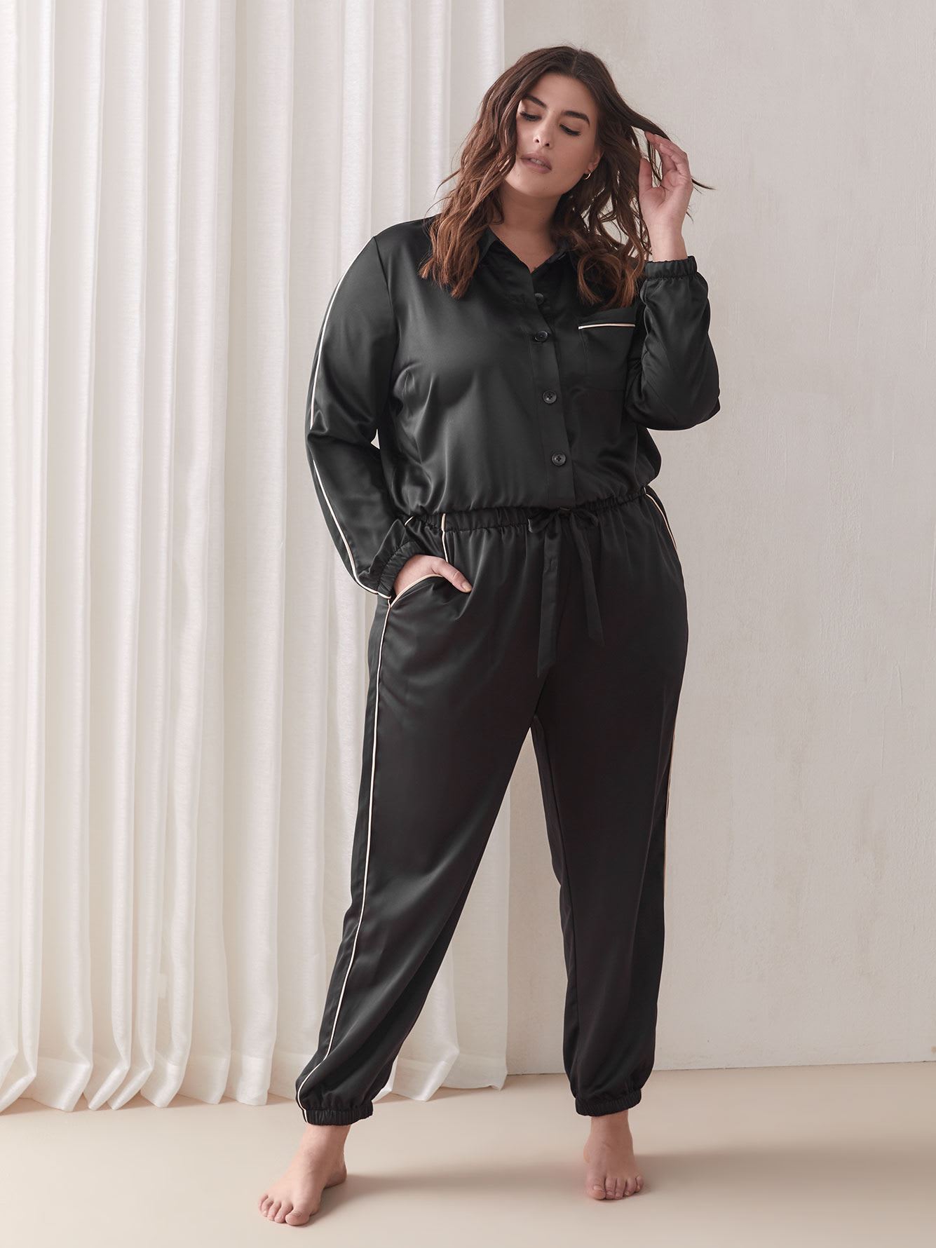 Pajama Crop Top with Piping Detail - Ashley Graham | Penningtons