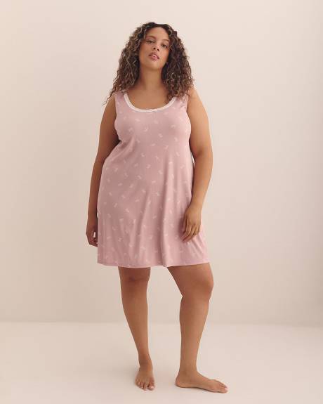 Pink Knit Cami Nightgown with Lace Neckline - ti Voglio