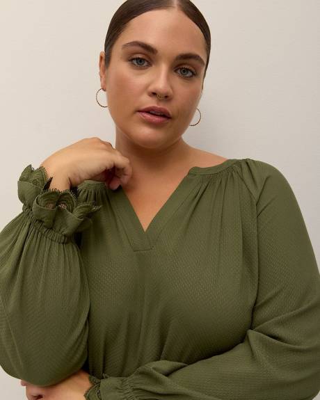 Long-Sleeve A-Line Blouse with Split Neckline