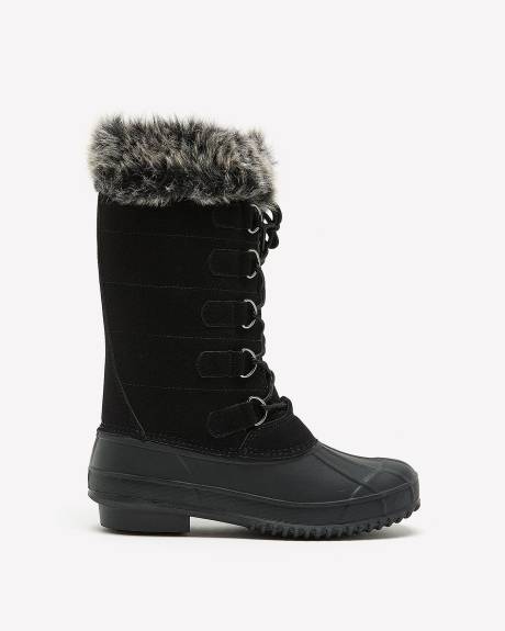 Bottes d'hiver hydrofuge avec rebord en fourrure synthétique, pied très large