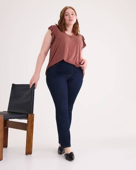 V-Neck Knit Top with Short Flutter Sleeves