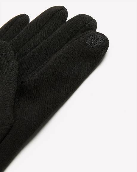 Gants en tricot noir avec ourlet replié orné de pierres scintillantes