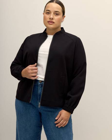 Cropped Black Bomber Jacket - Addition Elle