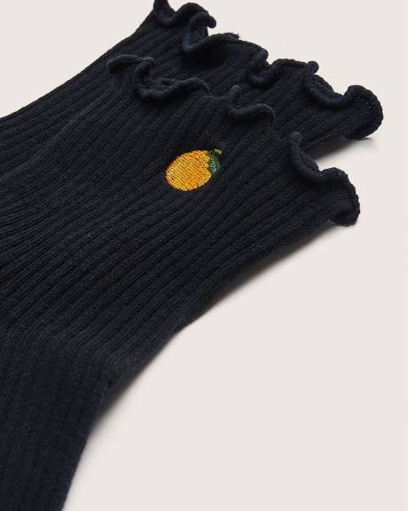 Lettuce-Edge Ankle Socks with Orange Print