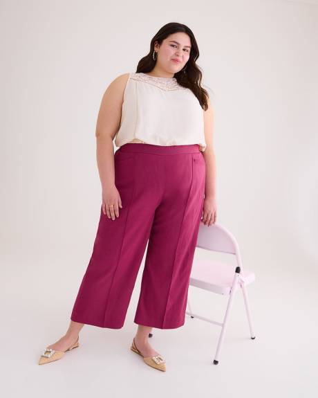 Pantalon court à jambe large en mélange de lin