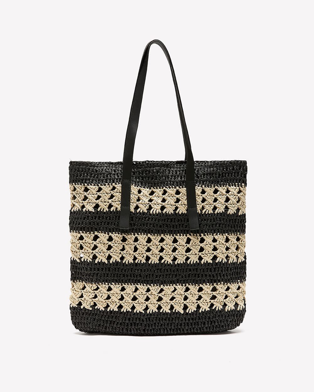 Striped Straw Tote Bag