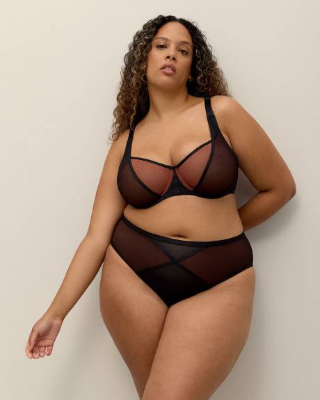 Culotte échancrée en maille noire avec ruban croisé - Déesse Collection