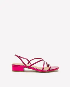 Extra Wide Width, Metallic Pink Strappy Sandal with Low Block Heel