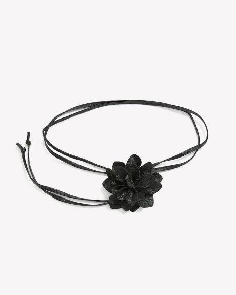 Black Sash Belt with Flower