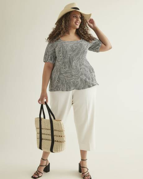 Bustier Knit Top With Balloon Sleeves