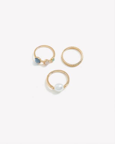 Assorted Rings with Pearls, Set of 3