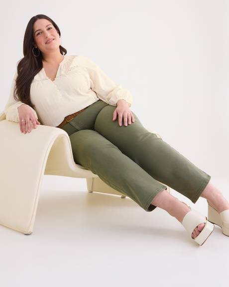 Split-Neck Long-Sleeve Peasant Blouse