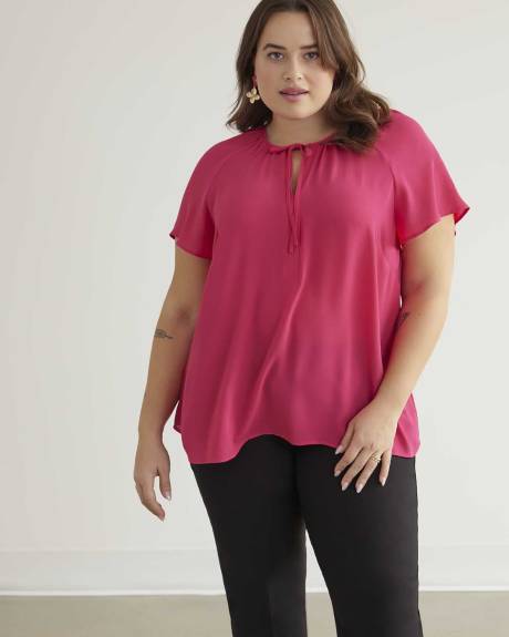 Blouse longue unie à manche courtes à volants, tissu responsable