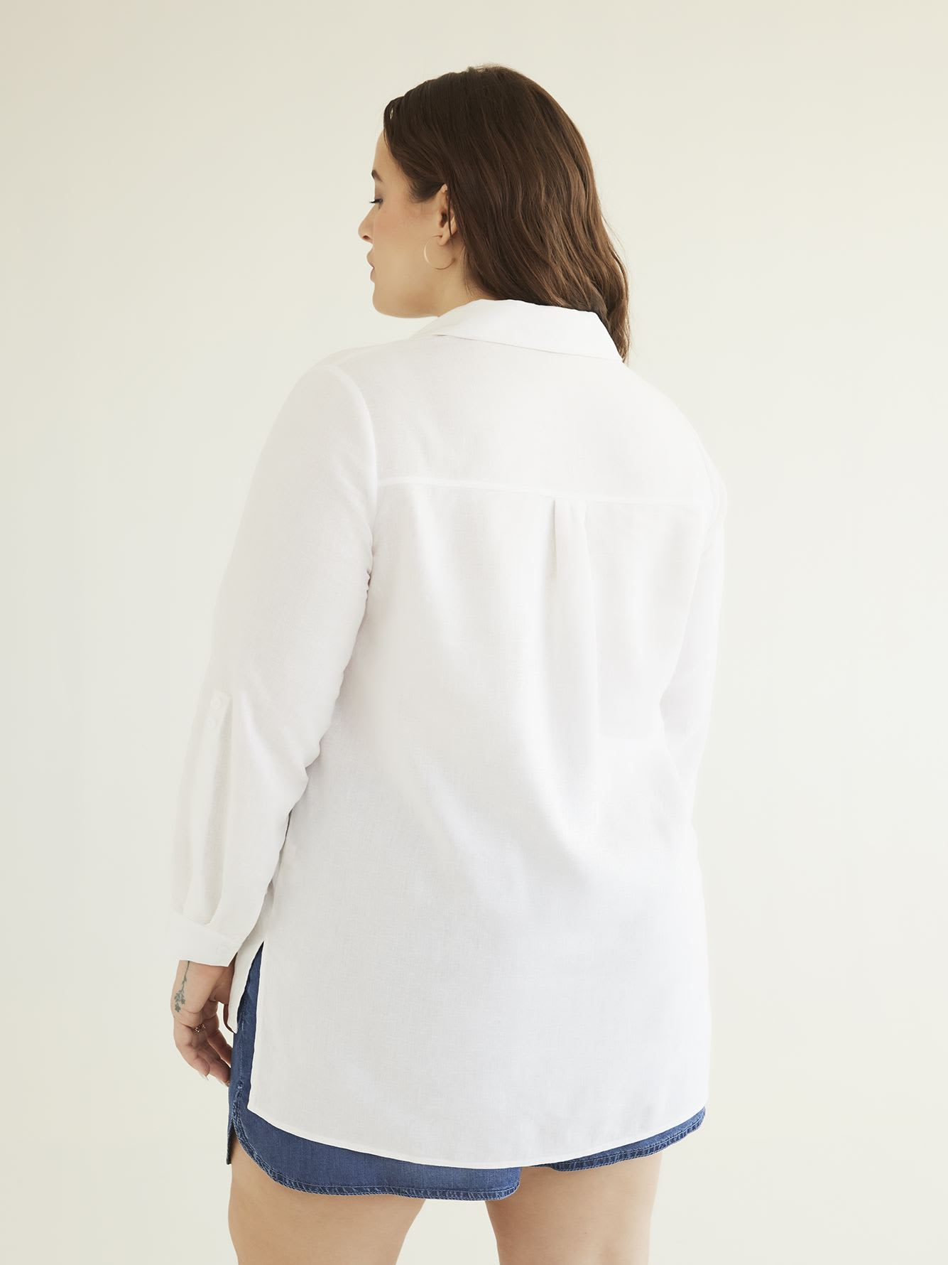 Linen Blend Tunic with Long Roll-Up Sleeves
